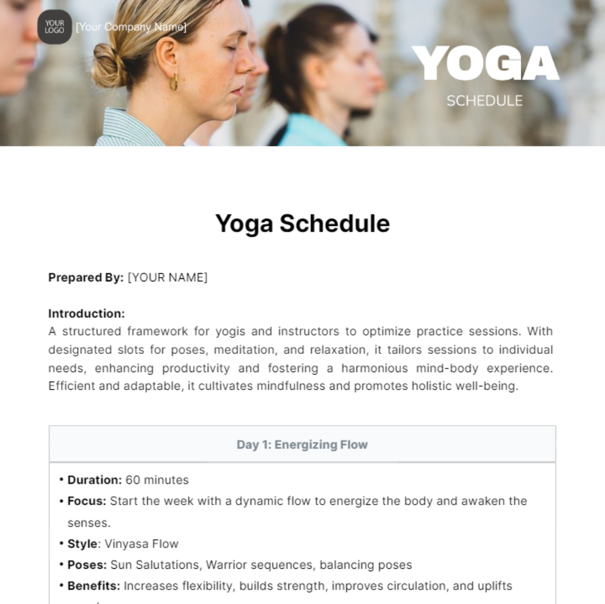 Free Yoga Schedule Template