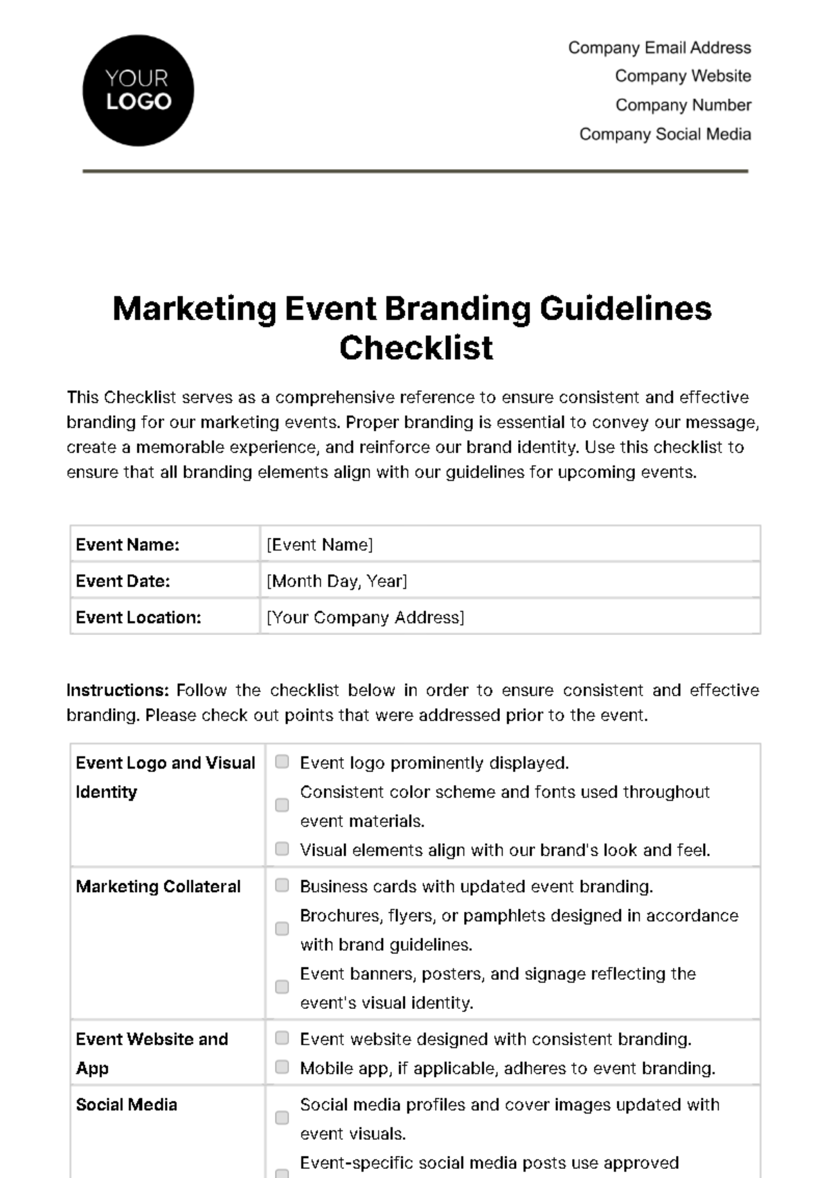 Marketing Event Branding Guidelines Checklist Template