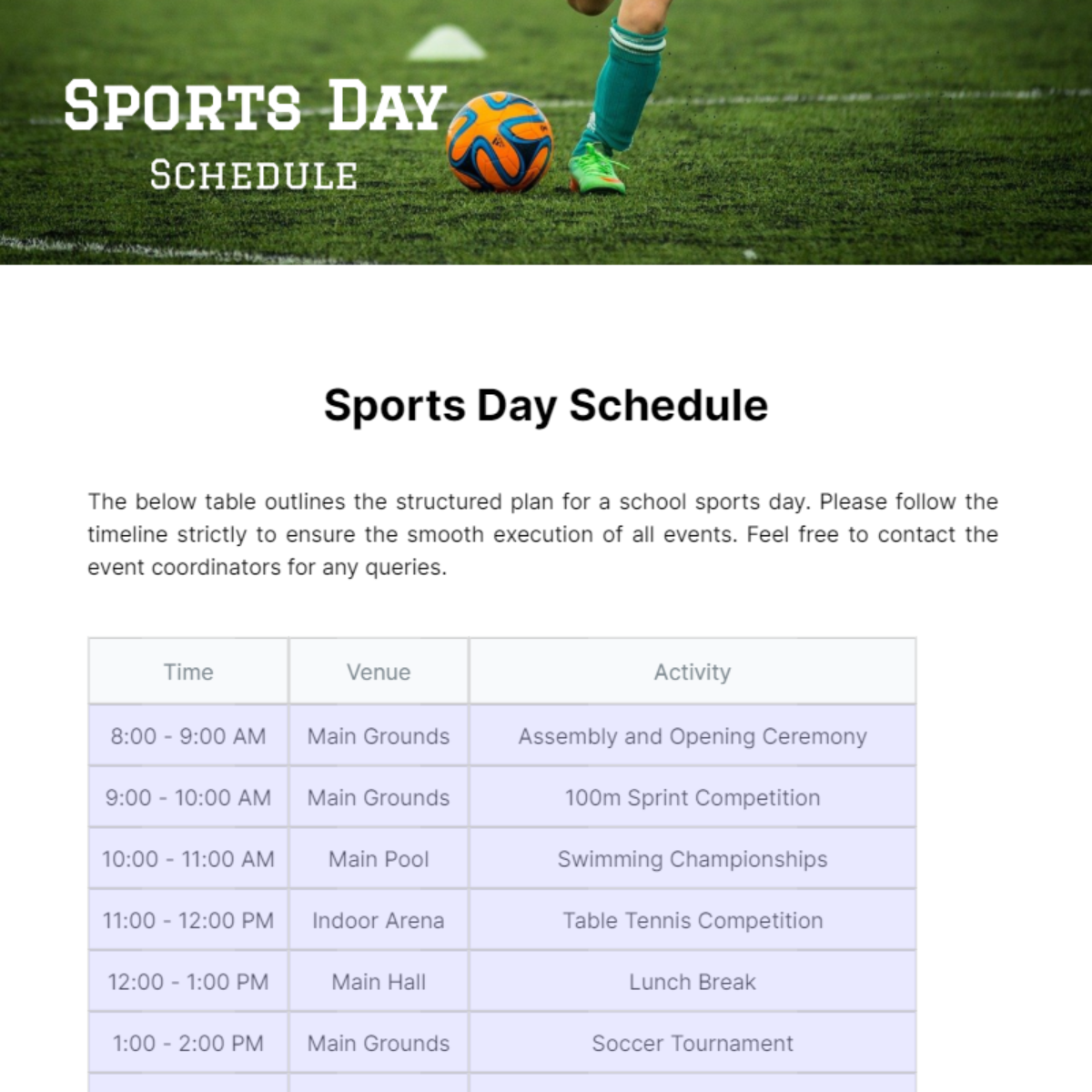 Sports Day Schedule Template - Edit Online & Download