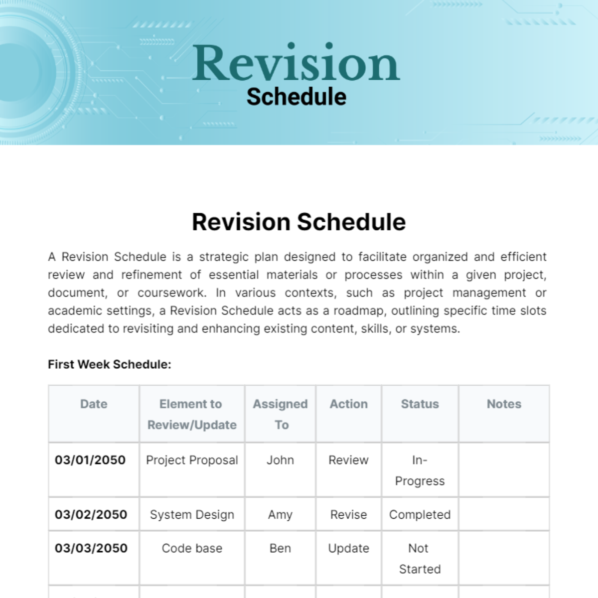 Revision Schedule Template - Edit Online & Download