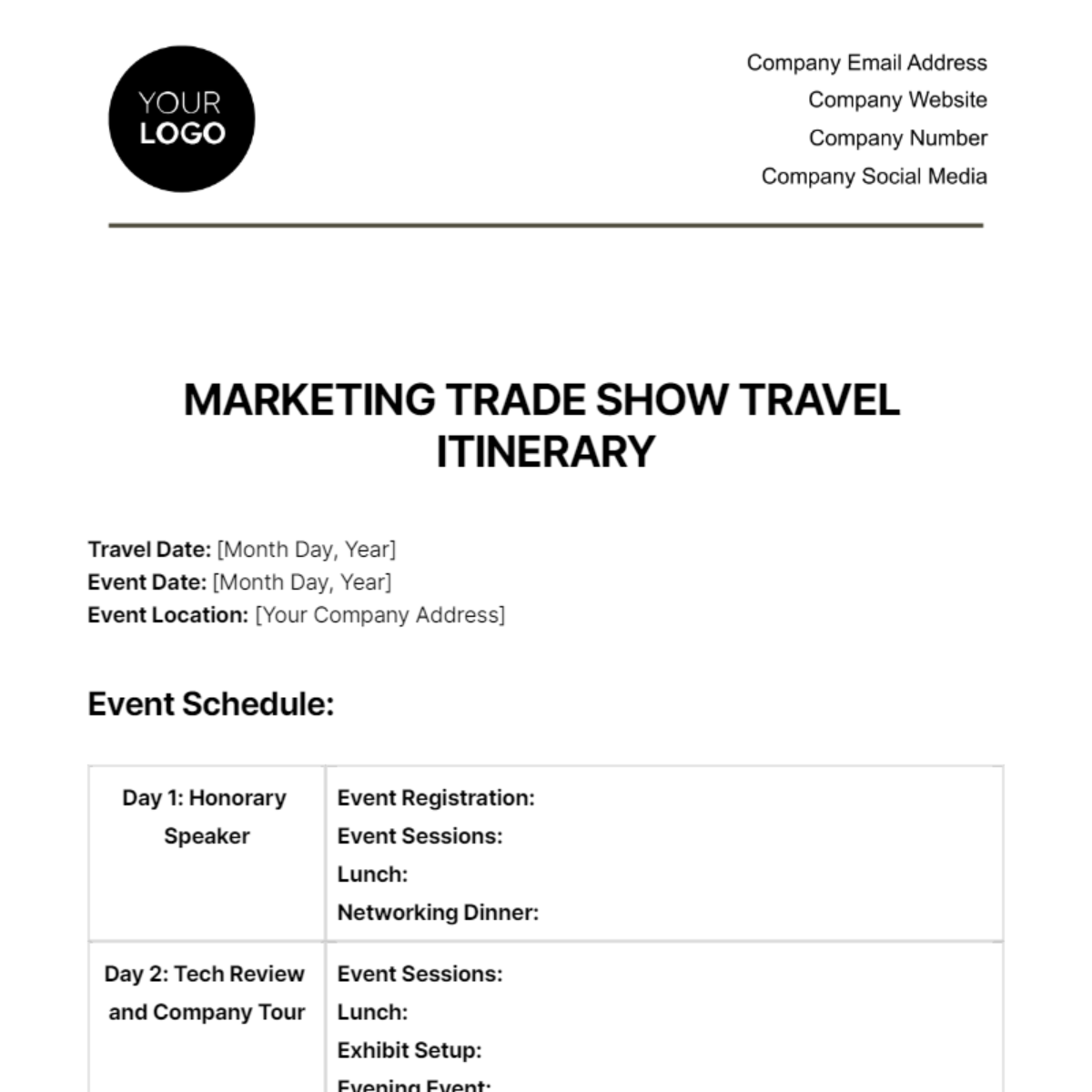 Marketing Trade Show Travel Itinerary Template