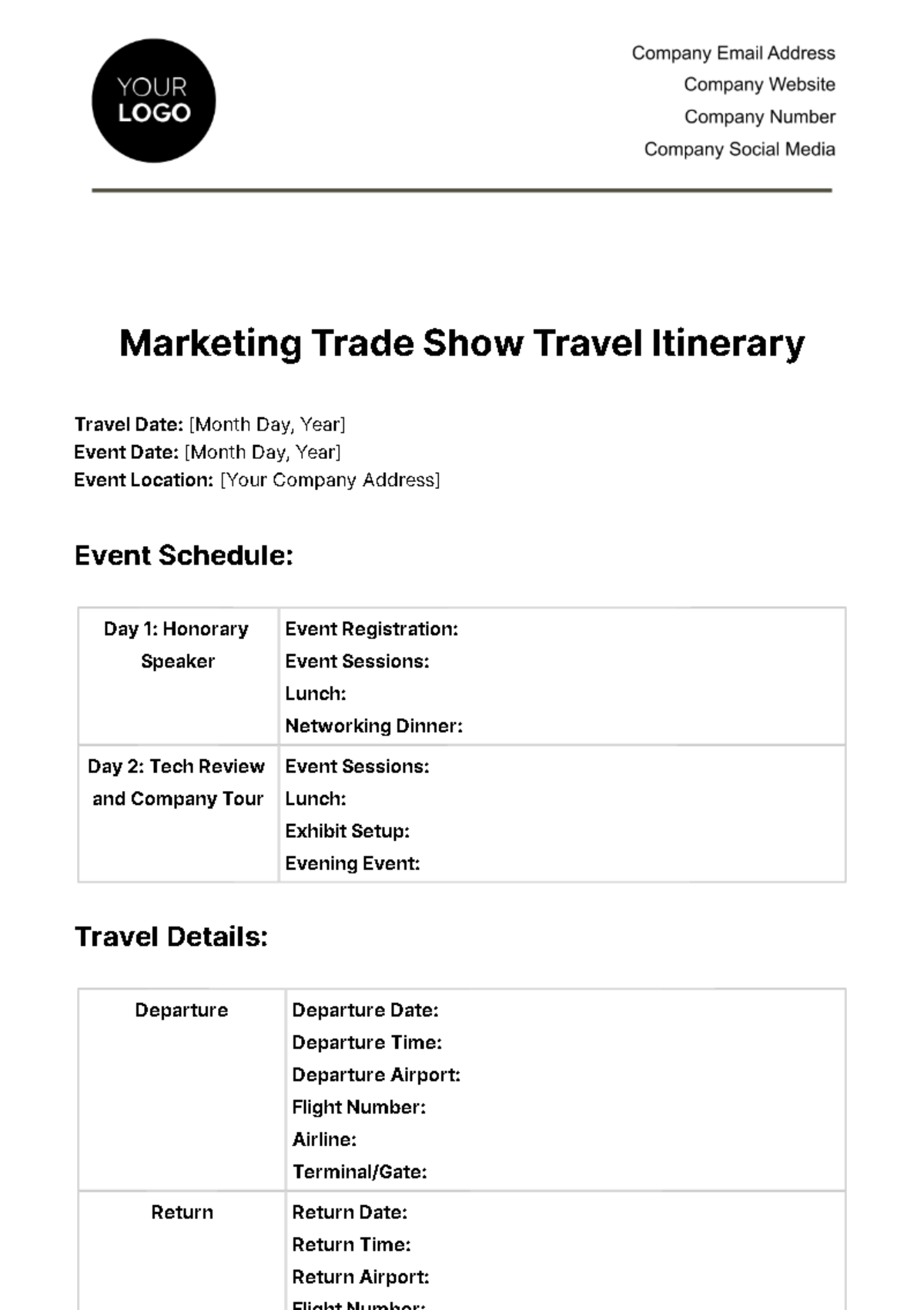 Free Marketing Trade Show Travel Itinerary Template
