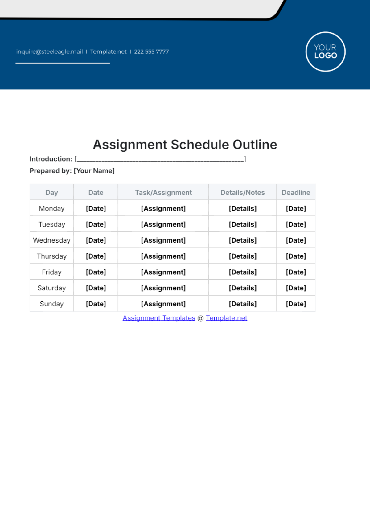 Assignment Schedule Layout Template - Edit Online & Download