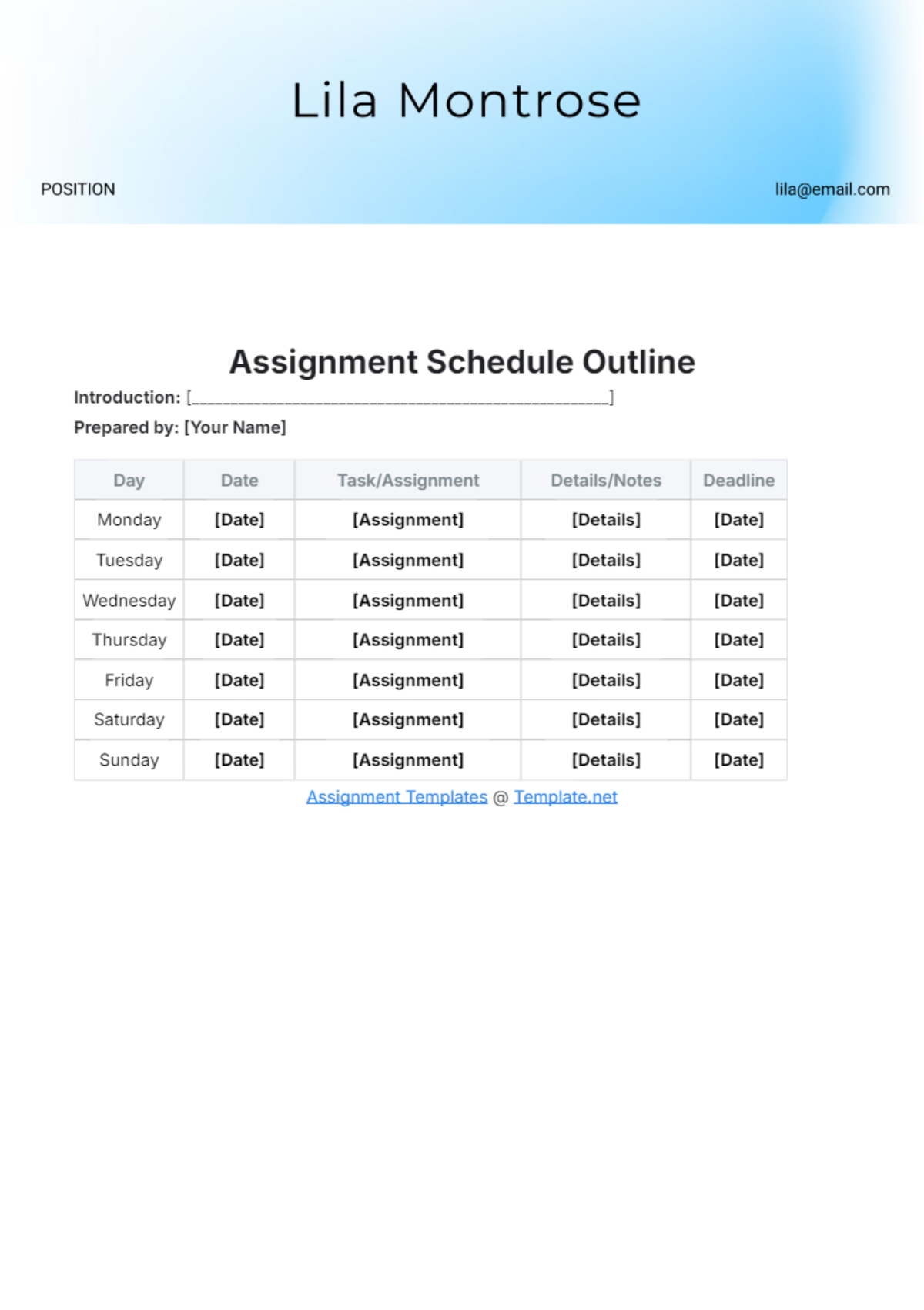 Assignment Schedule Layout Template - Edit Online & Download