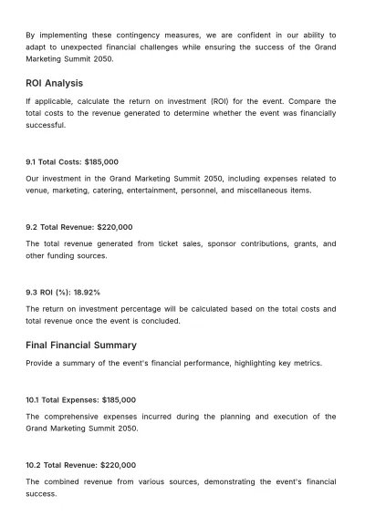 Free Marketing Event Budgeting and Finance Report Template to Edit Online