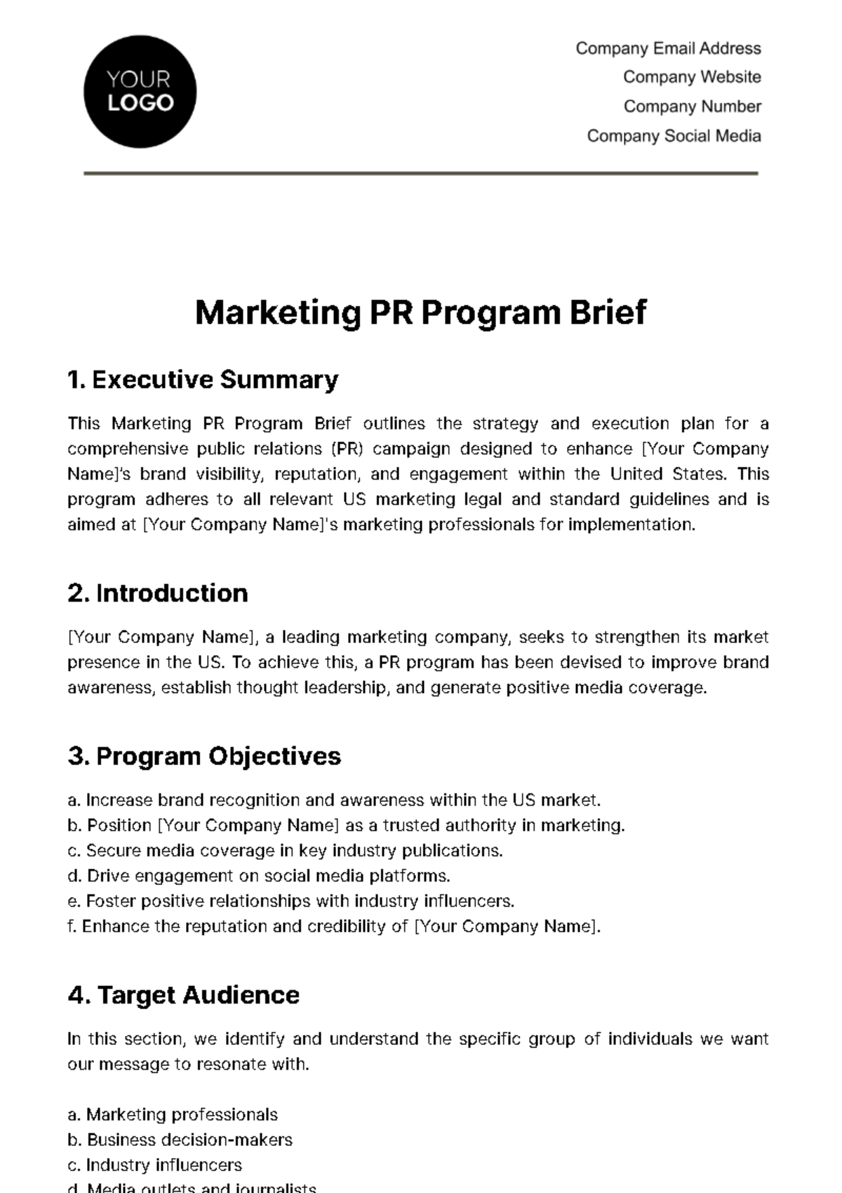 Marketing PR Program Brief Template