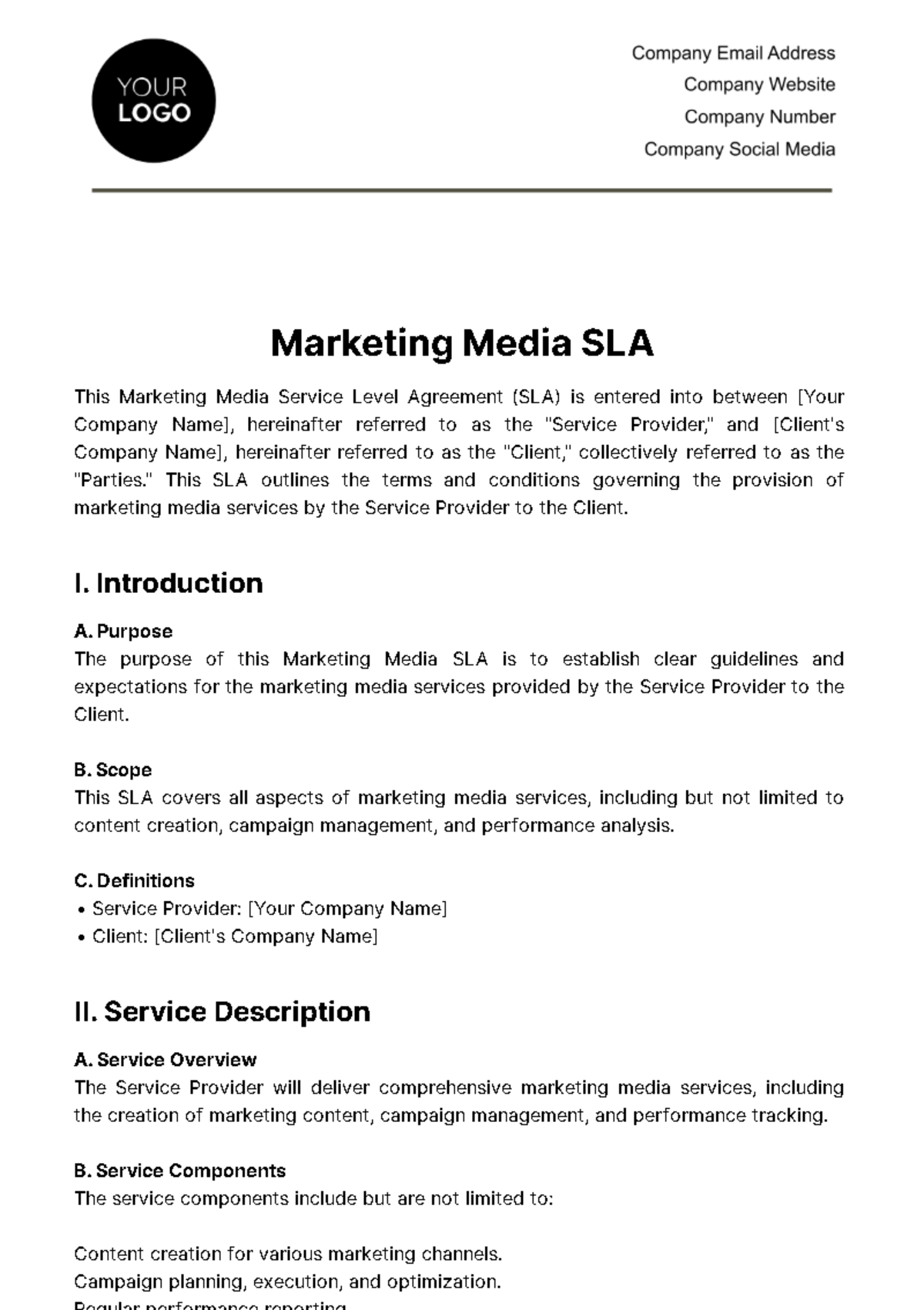Marketing Media SLA Template