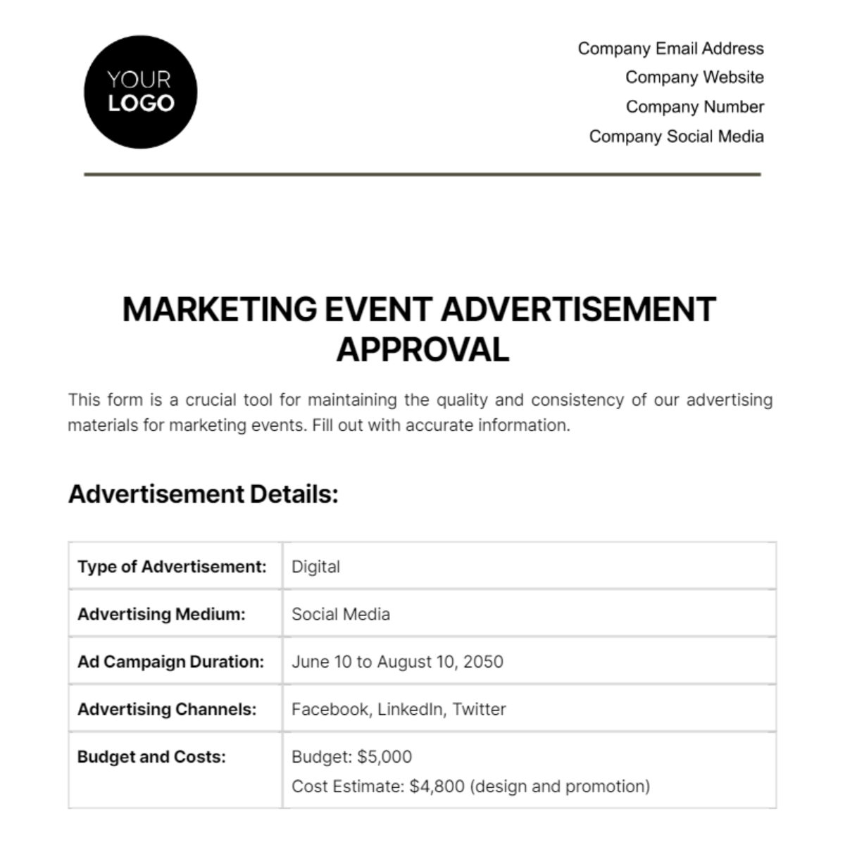 Marketing Event Advertisement Approval Template