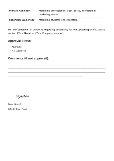 Free Marketing Event Advertisement Approval Template to Edit Online