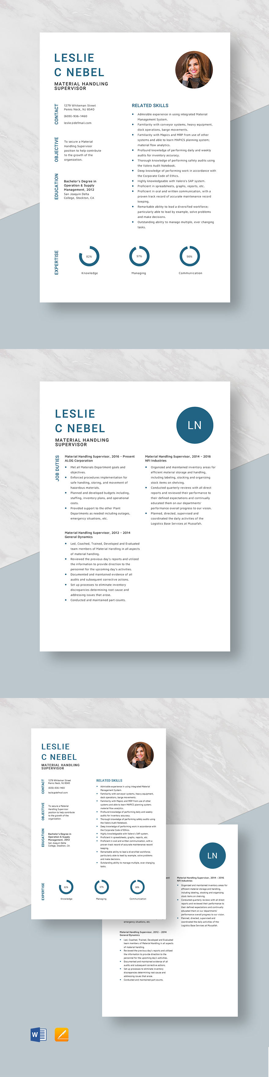 Free Material Handling Supervisor Resume Template Word Apple Pages Template