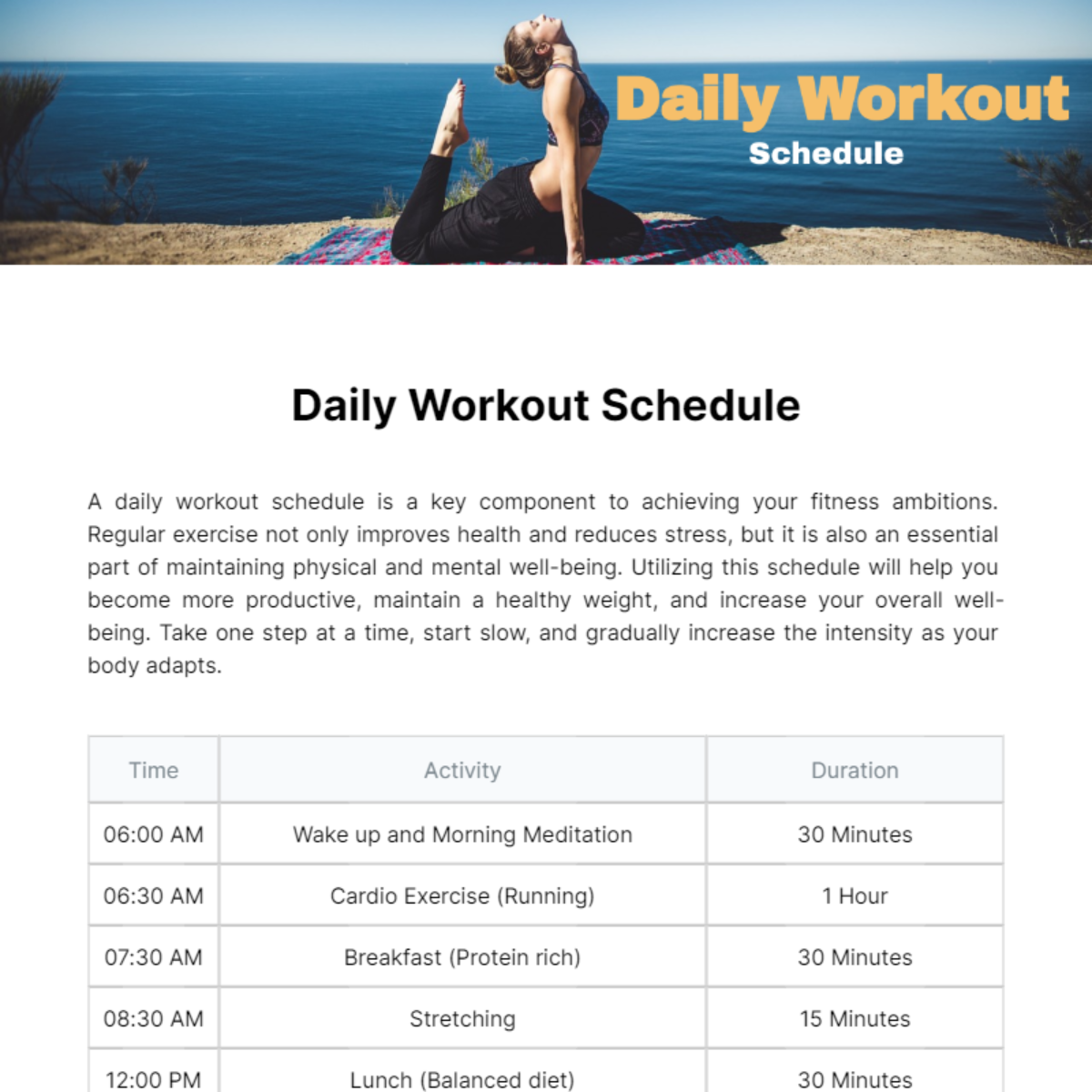 Daily Workout Schedule Template - Edit Online & Download