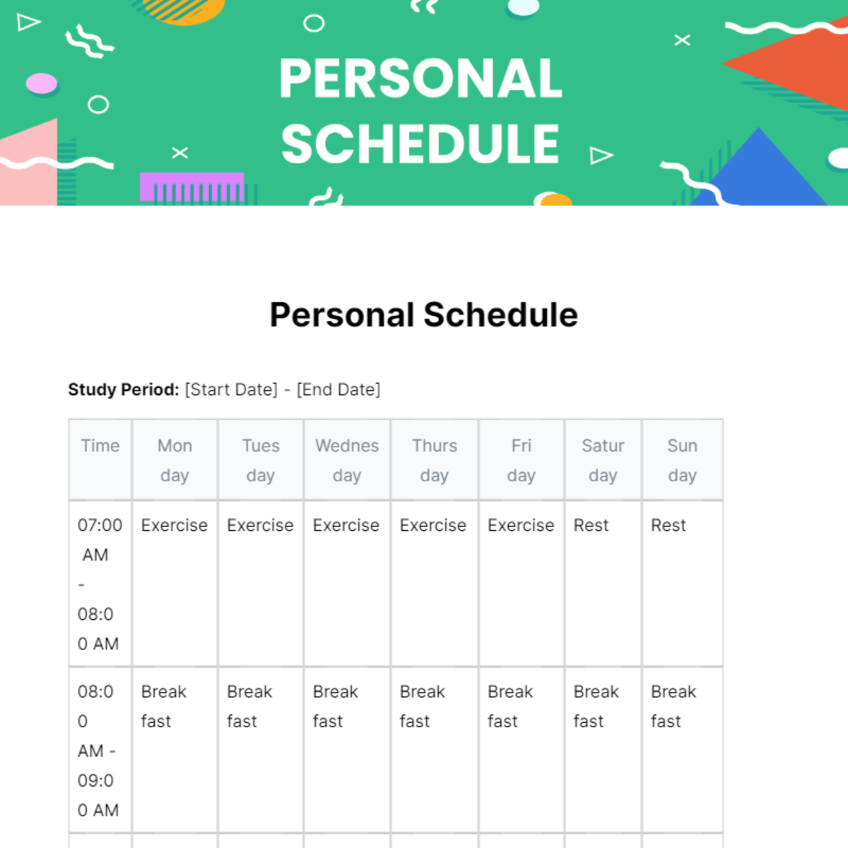 Personal Schedule Template - Edit Online & Download