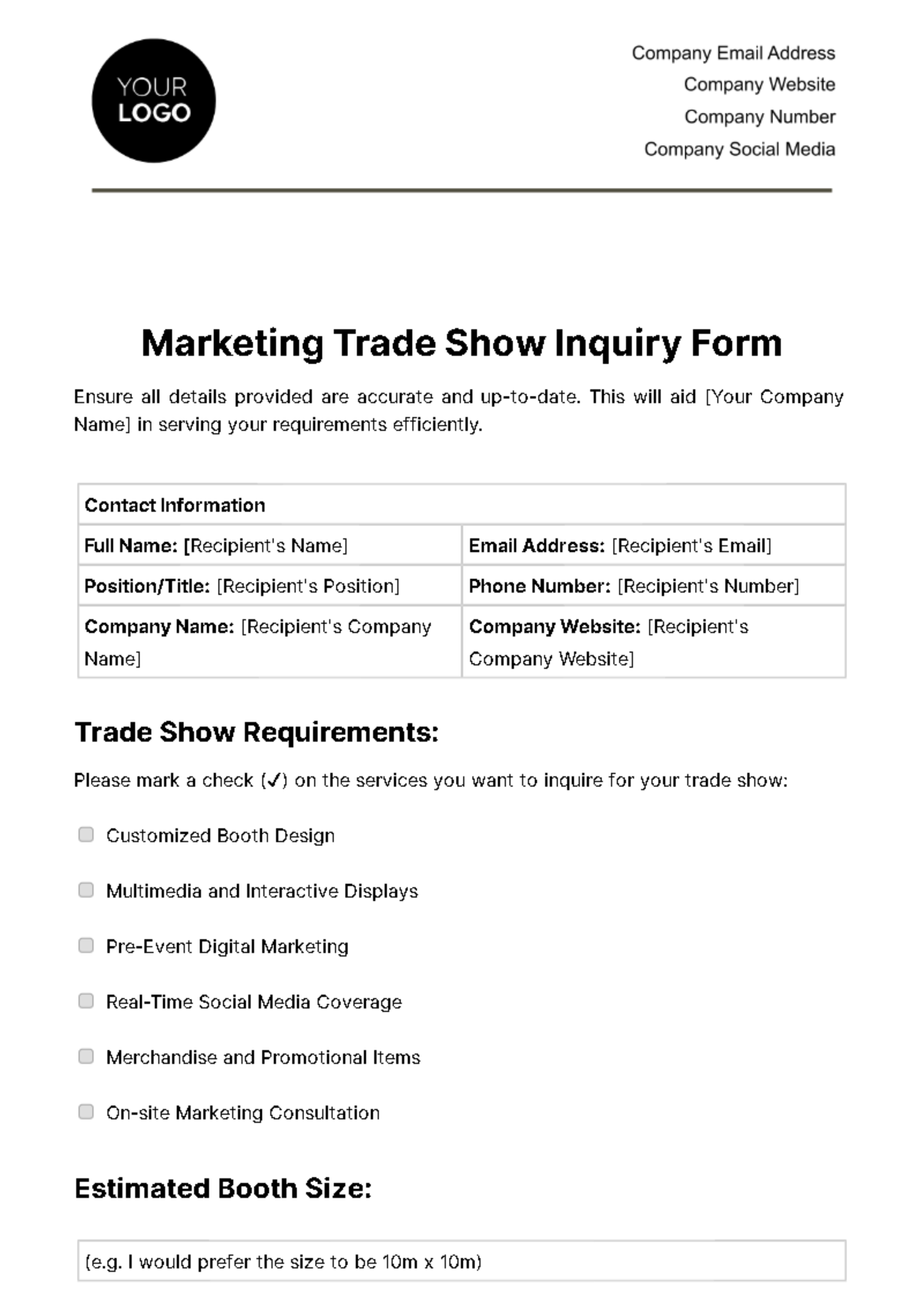 Free Marketing Trade Show Inquiry Form Template