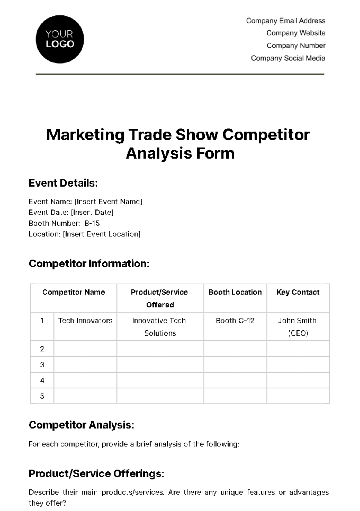 Marketing Trade Show Competitor Analysis Form Template