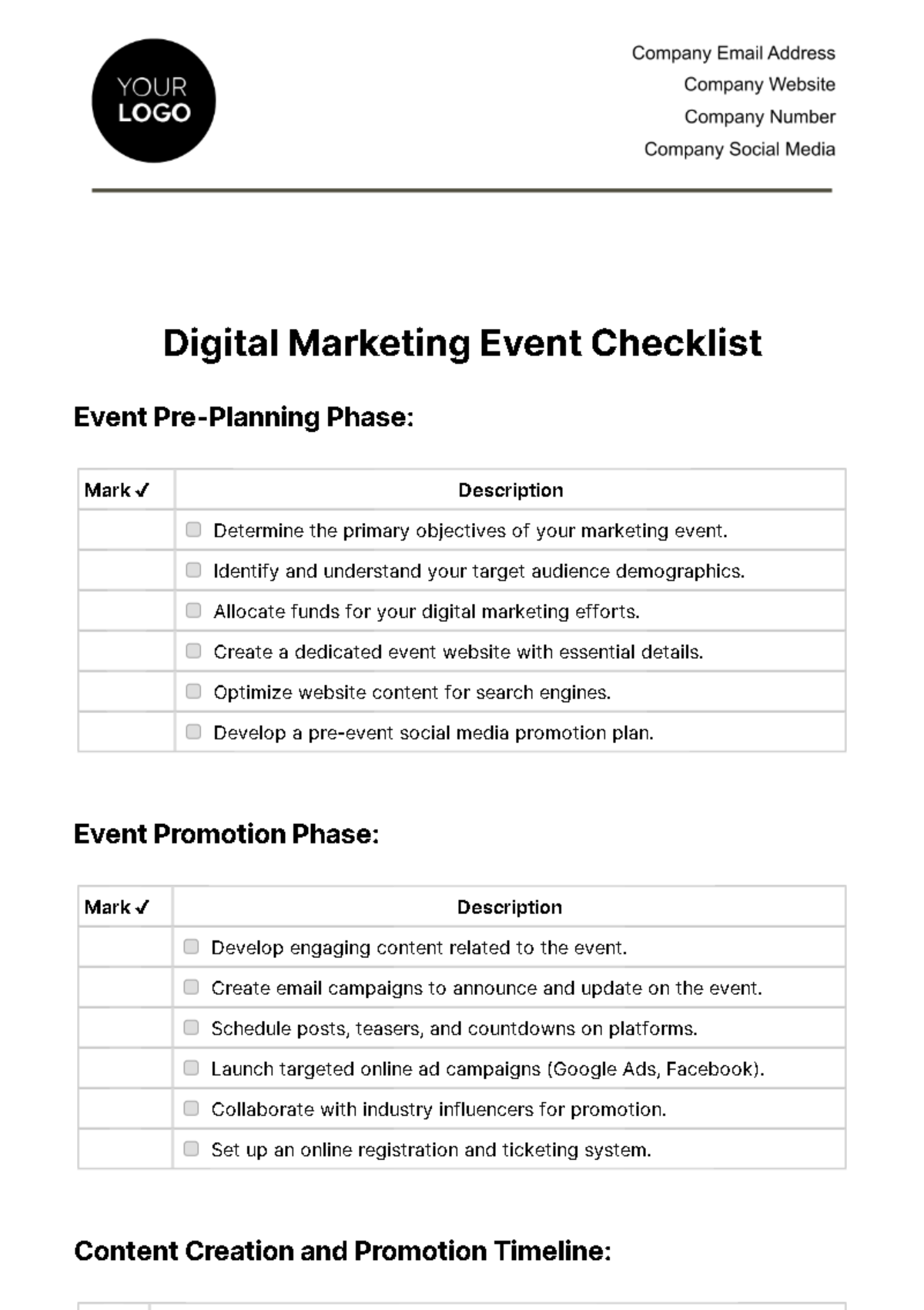 Free Digital Marketing Event Checklist Template