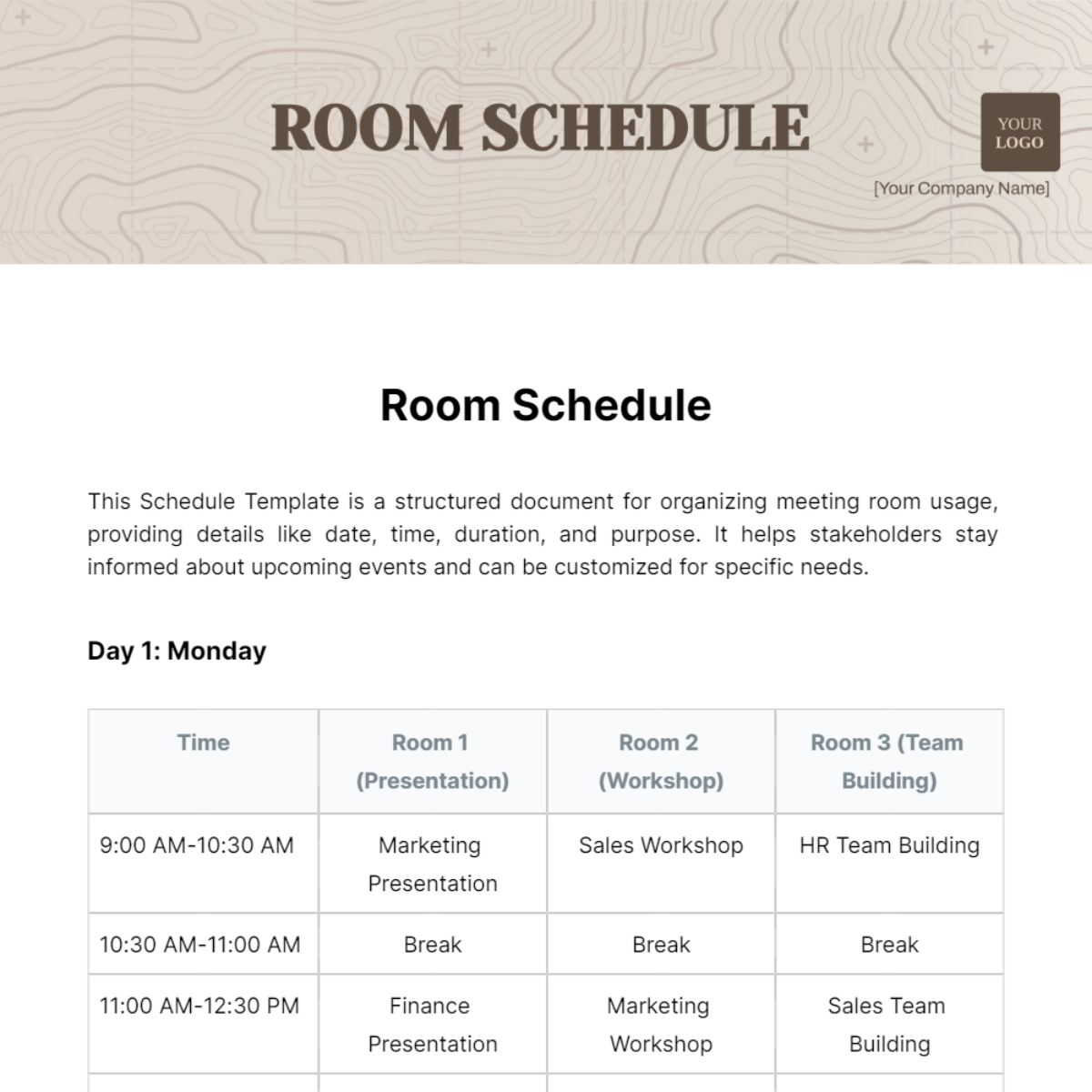 Room Schedule Template
