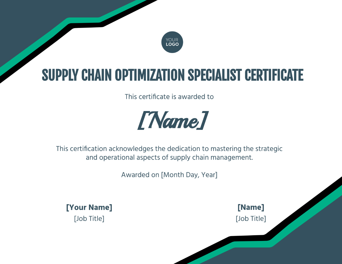 Supply Chain Optimization Specialist Certificate Template