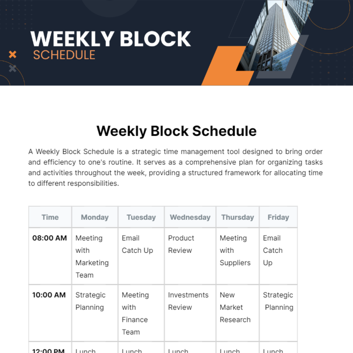 Weekly Block Schedule Template - Edit Online & Download