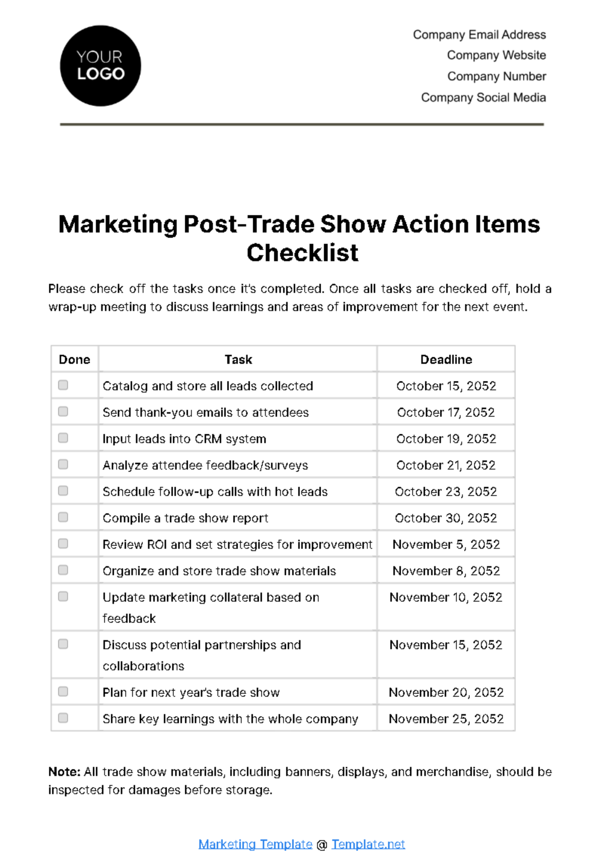 Free Marketing Post-Trade Show Action Items Checklist Template