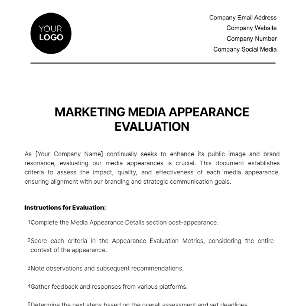 Marketing Media Appearance Evaluation Template