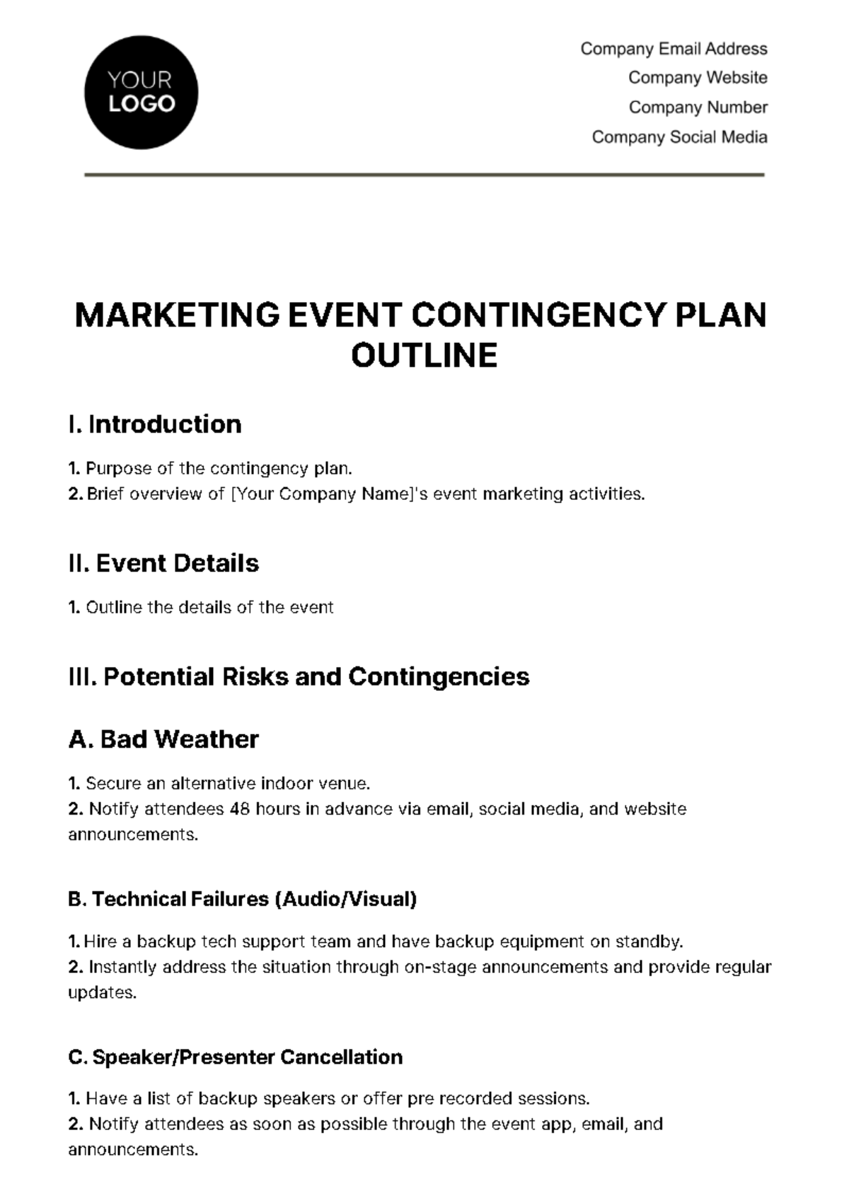 Free Marketing Event Contingency Plan Outline Template