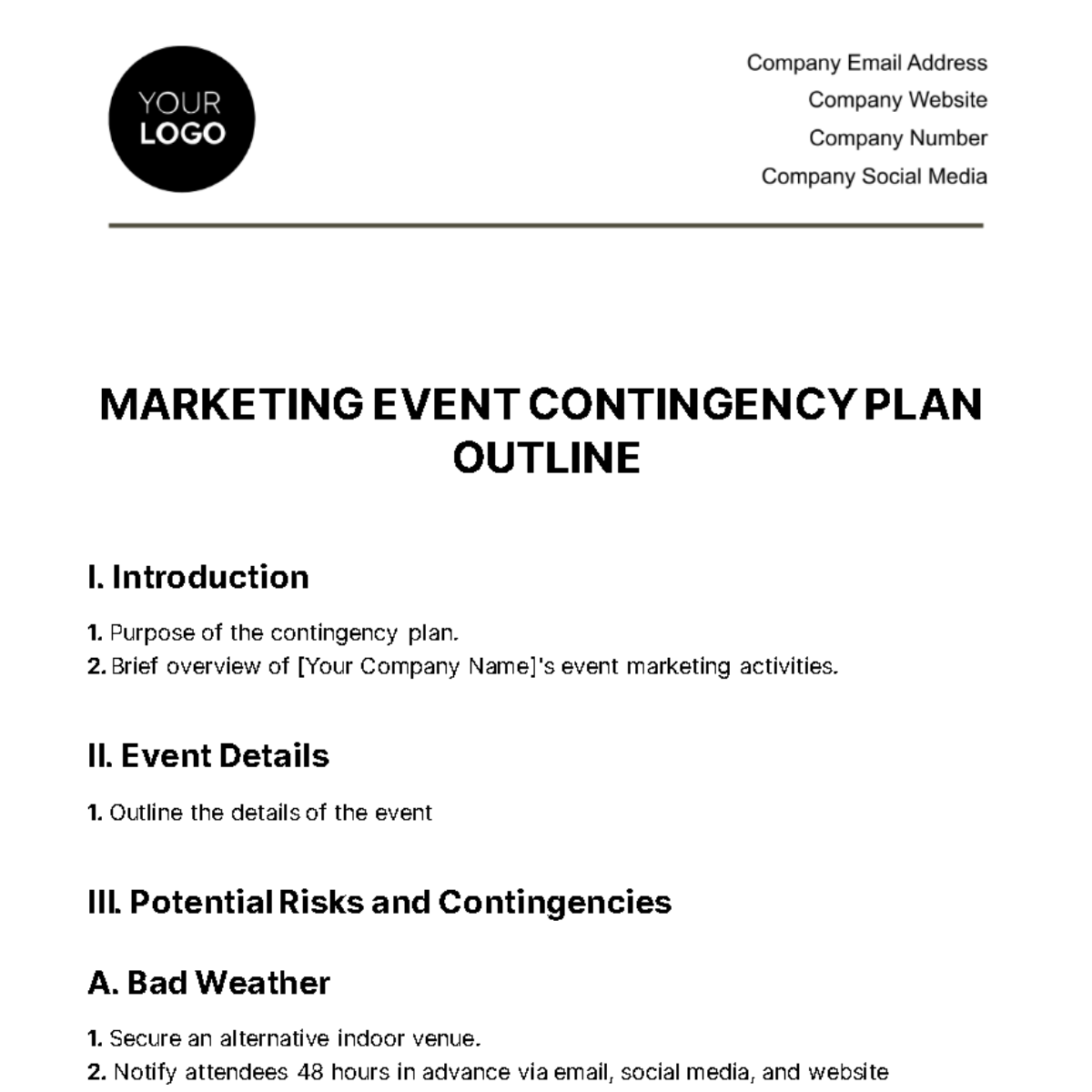Marketing Event Contingency Plan Outline Template
