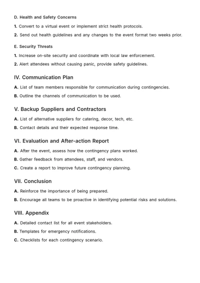 Free Marketing Event Contingency Plan Outline Template to Edit Online