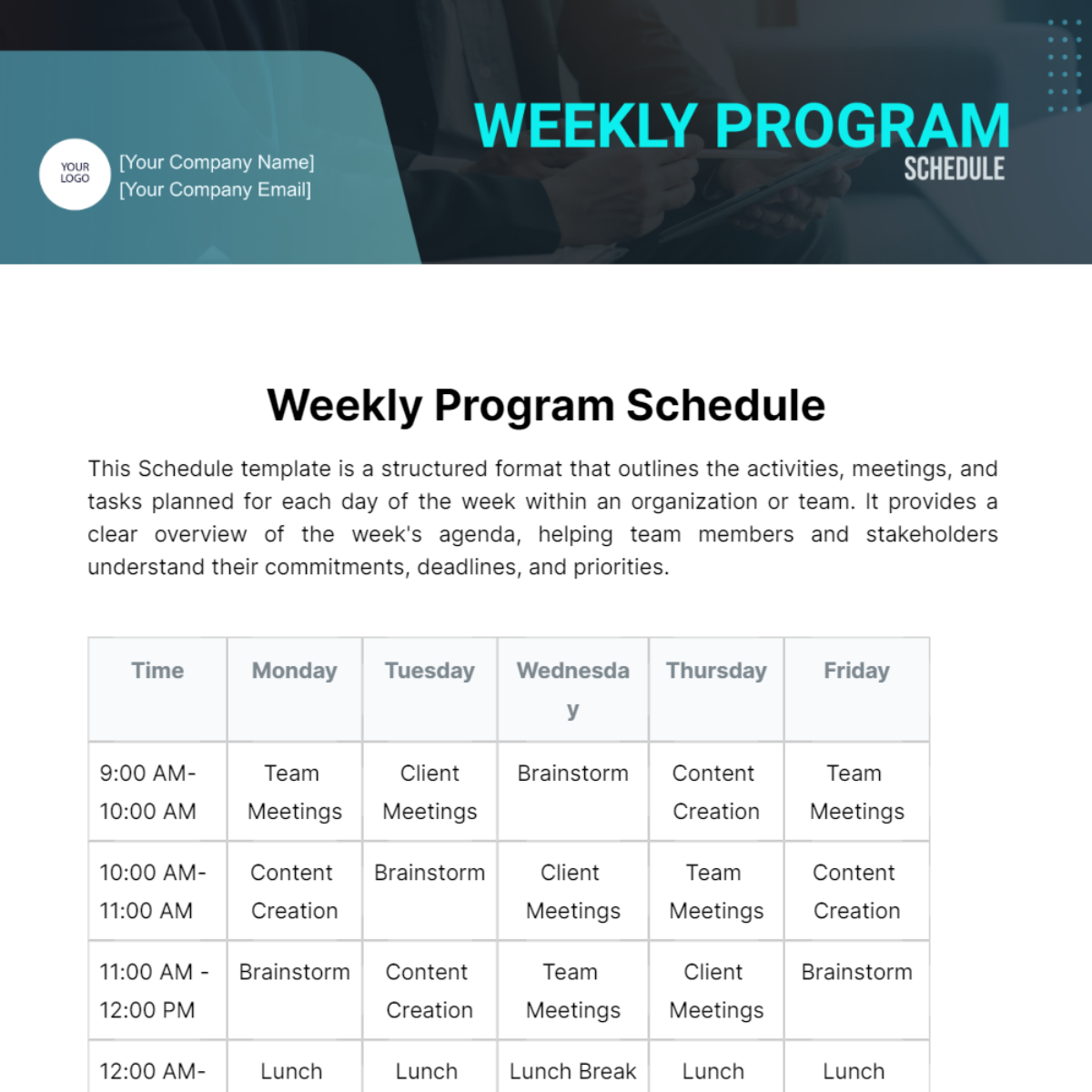 Weekly Program Schedule Template