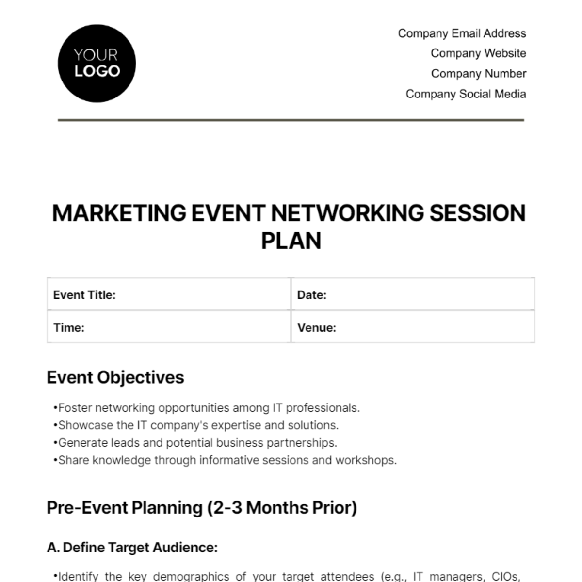 Marketing Event Networking Session Plan Template