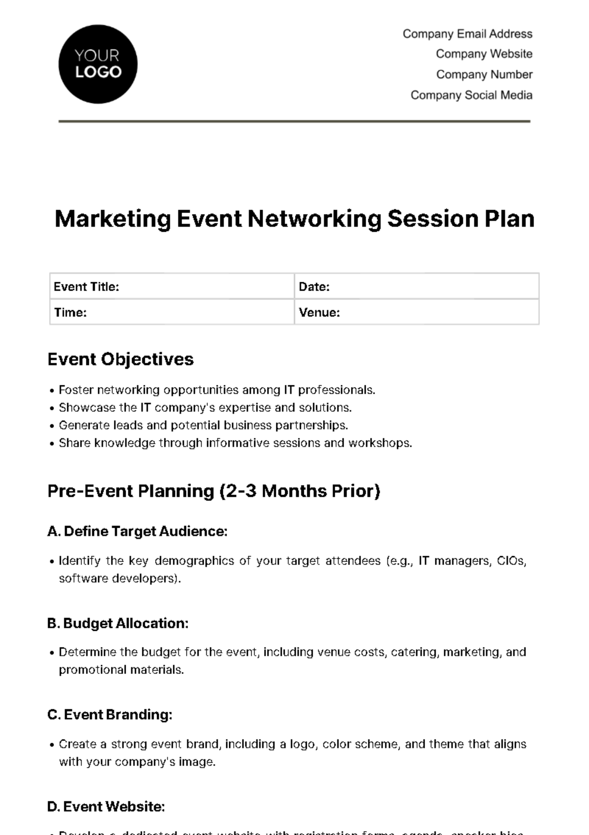 Free Marketing Event Networking Session Plan Template