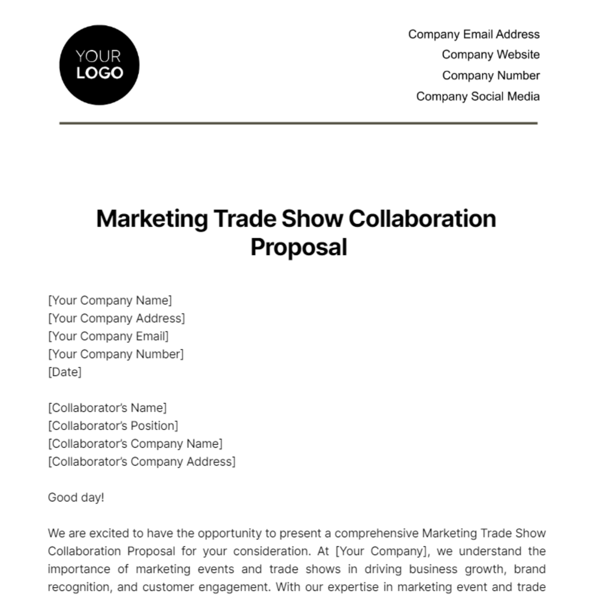 Marketing Trade Show Collaboration Proposal Template