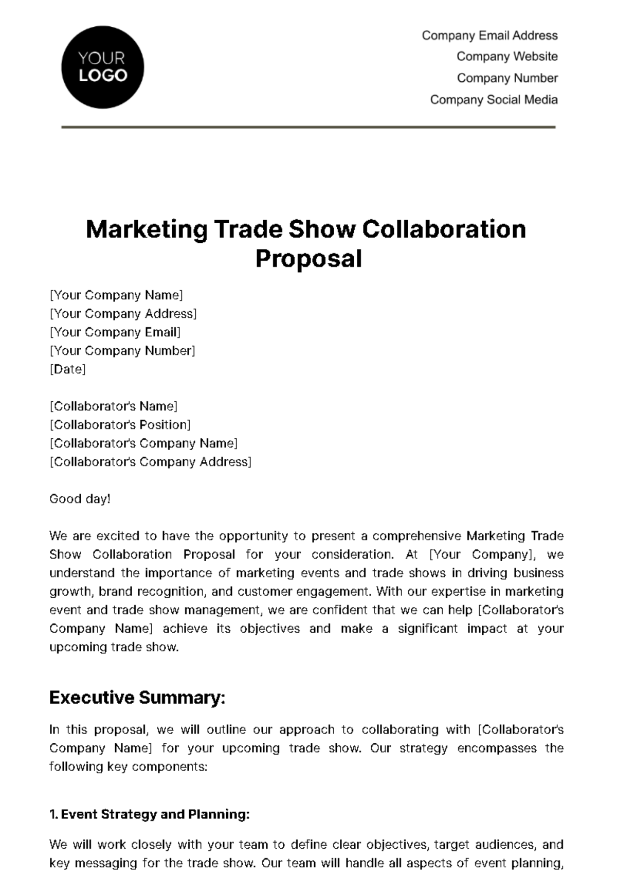 Free Marketing Trade Show Collaboration Proposal Template