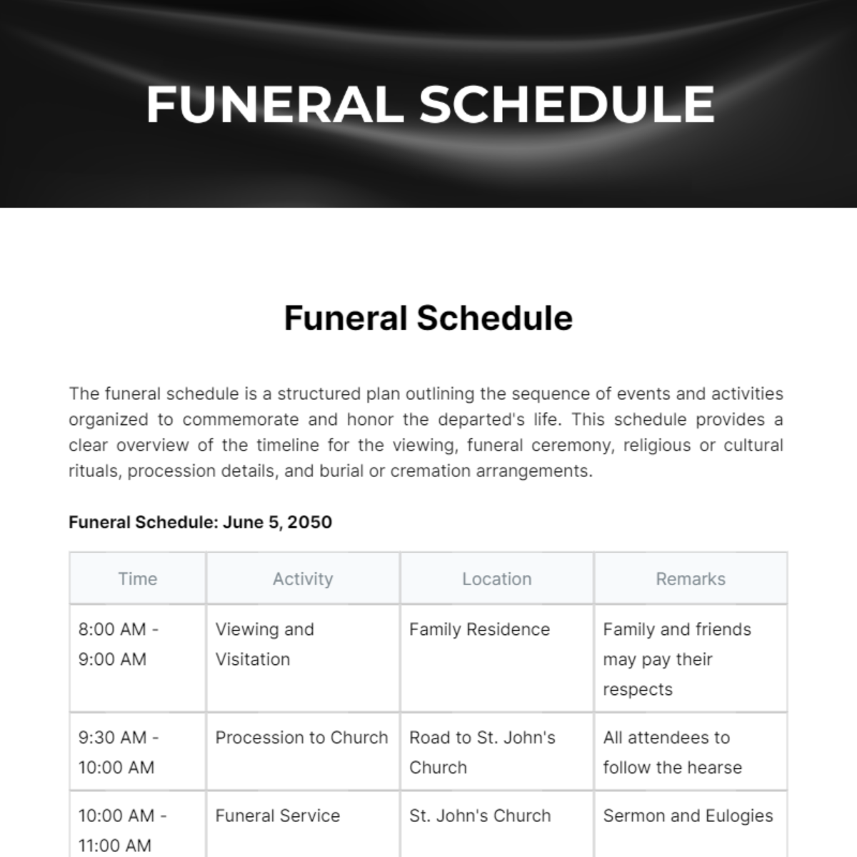 Funeral Schedule Template - Edit Online & Download