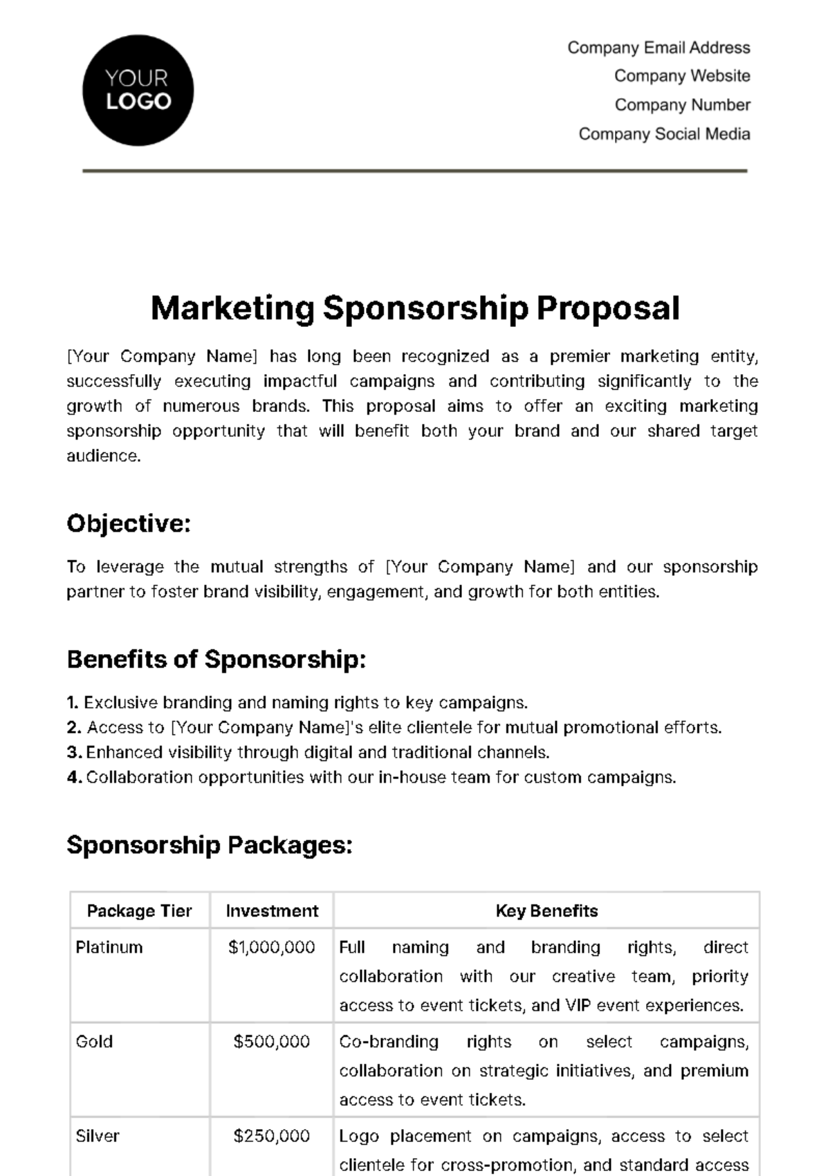 Free Marketing Sponsorship Proposal Template