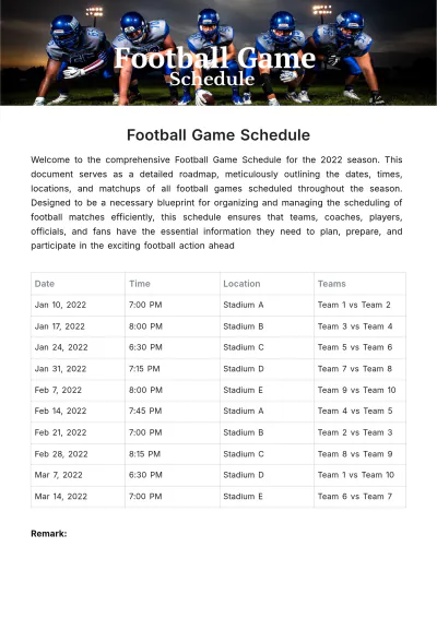 Free Football Game Schedule Template to Edit Online