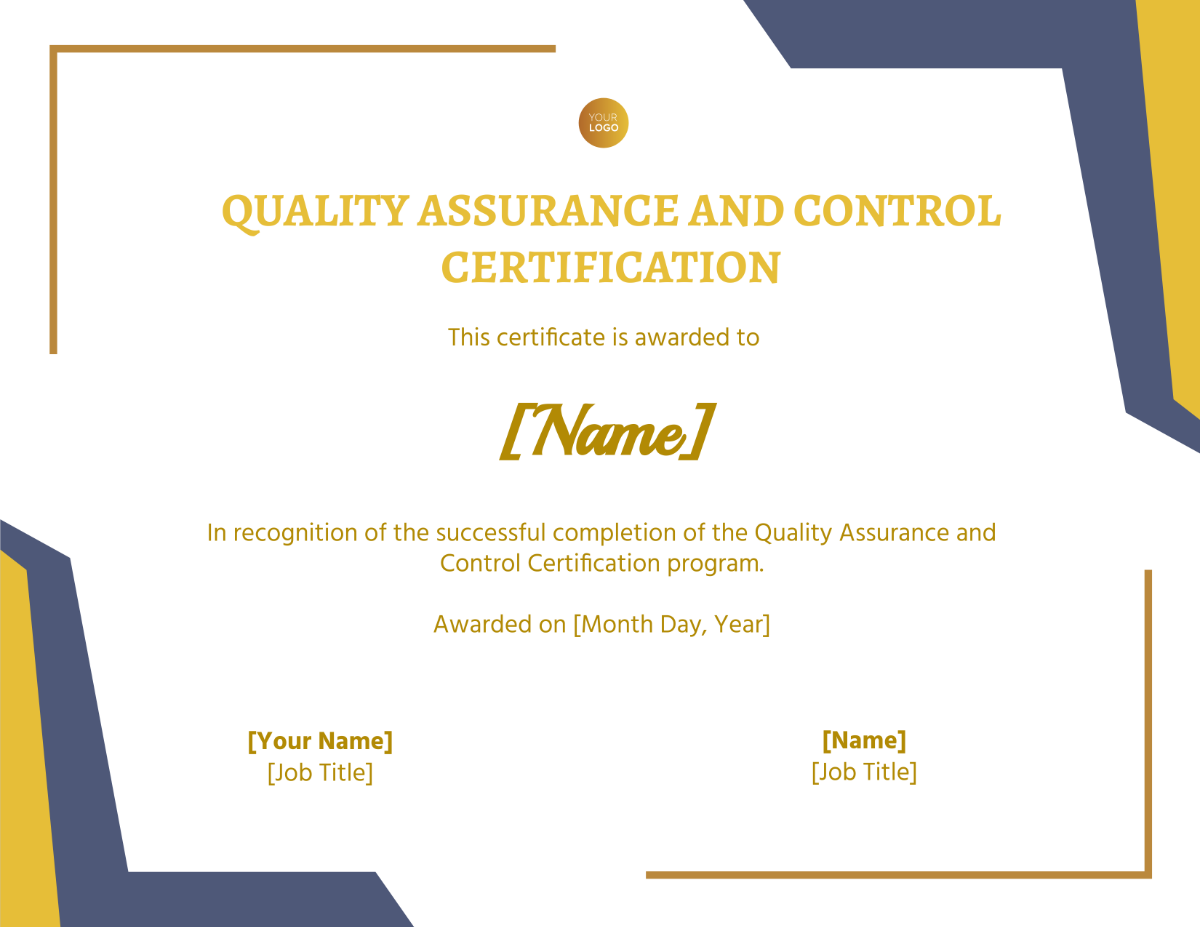 Quality Assurance and Control Certification Template