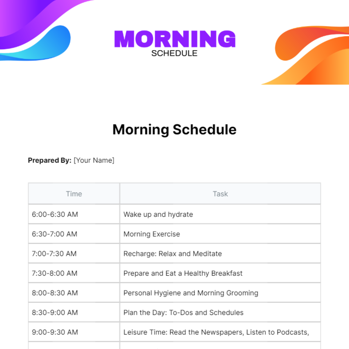 Morning Schedule Template - Edit Online & Download