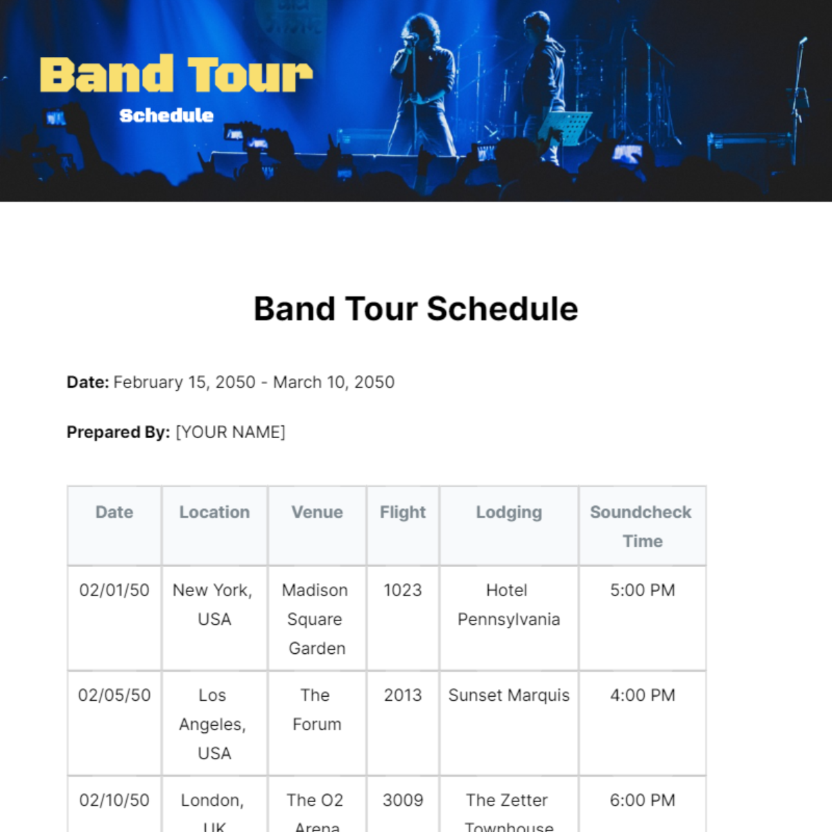 Band Tour Schedule Template - Edit Online & Download