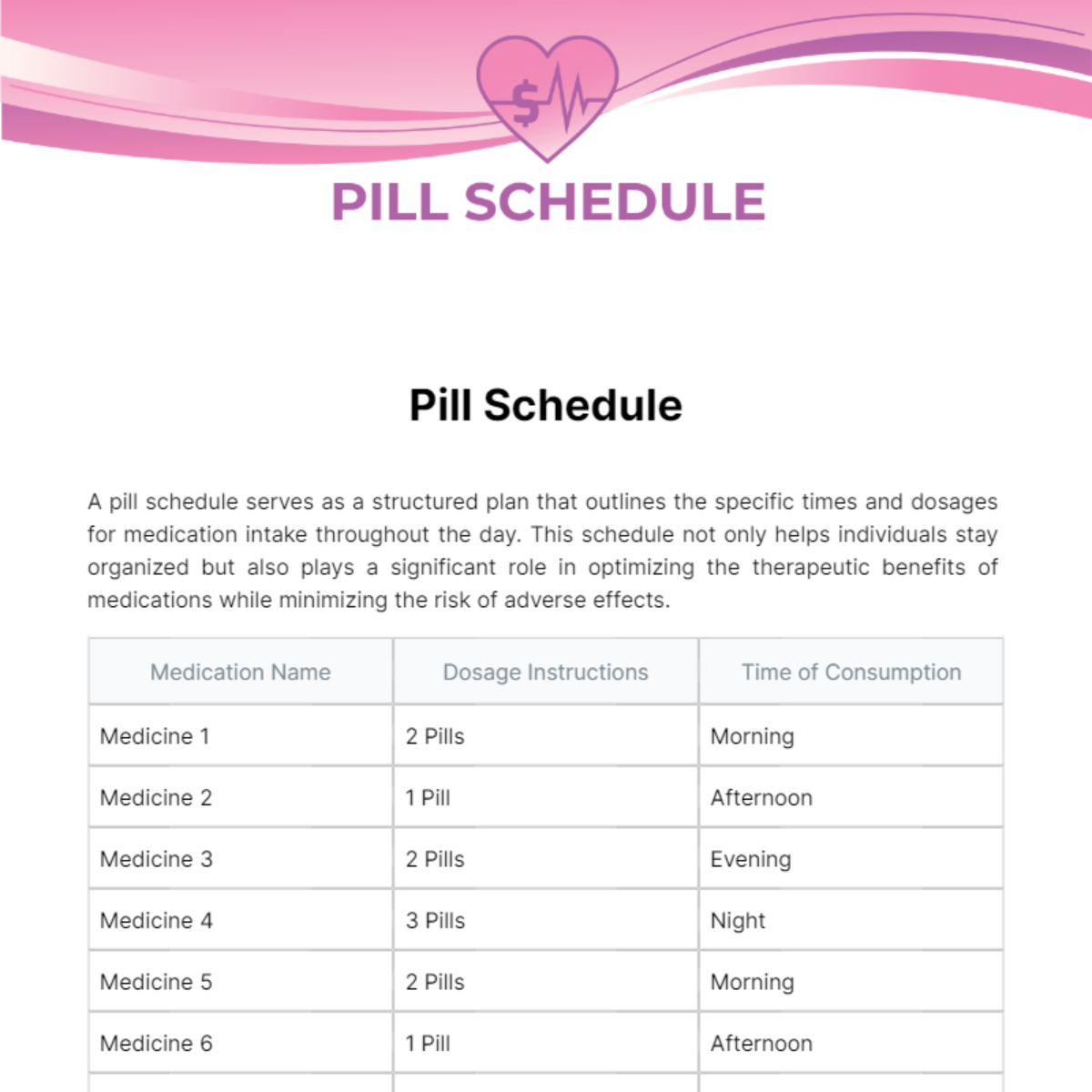 Pill Schedule Template - Edit Online & Download