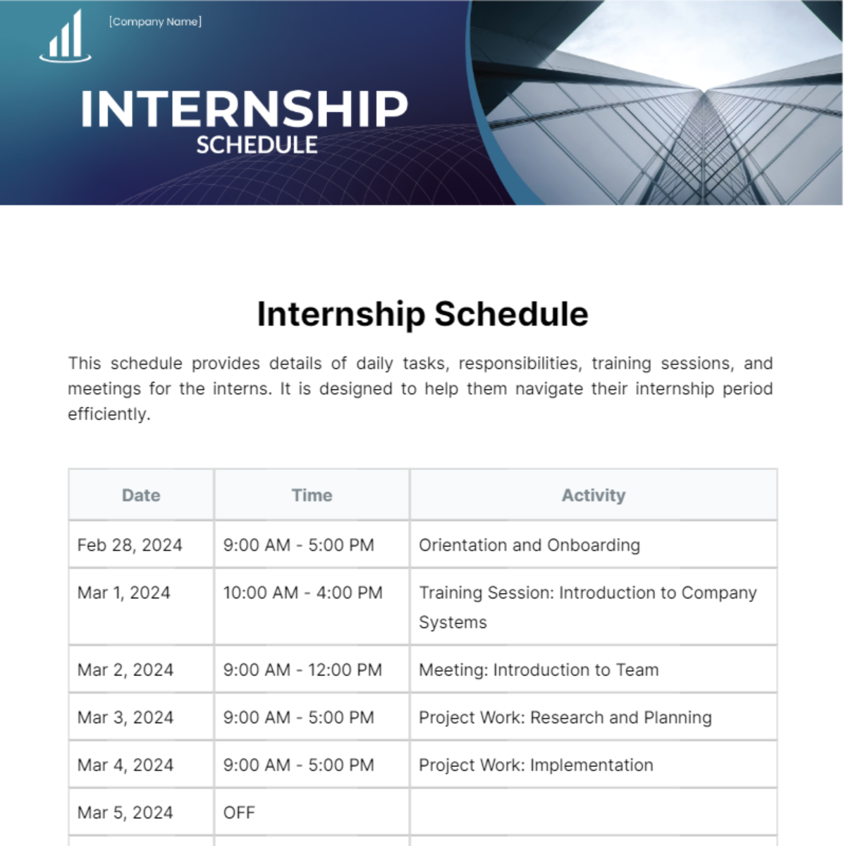 Internship Schedule Template - Edit Online & Download