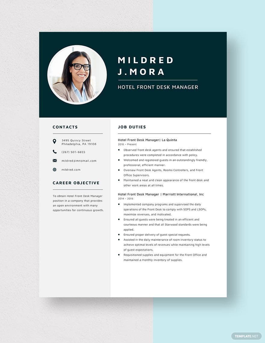 Hotel Front Desk Manager Resume