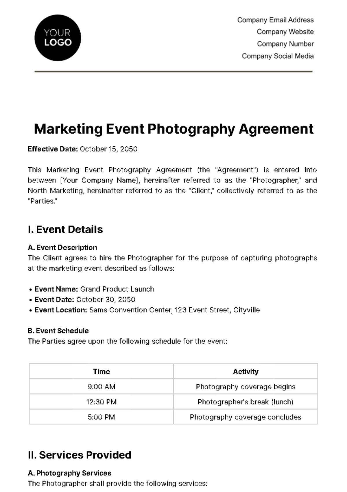 Marketing Event Photography Agreement Template