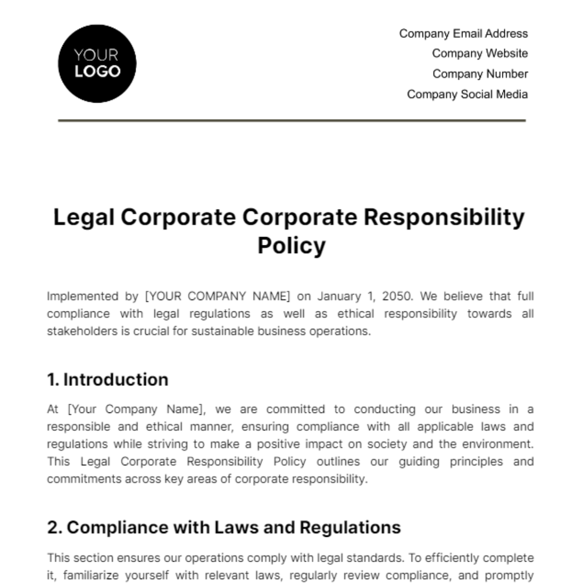 Legal Corporate Corporate Responsibility Policy Template