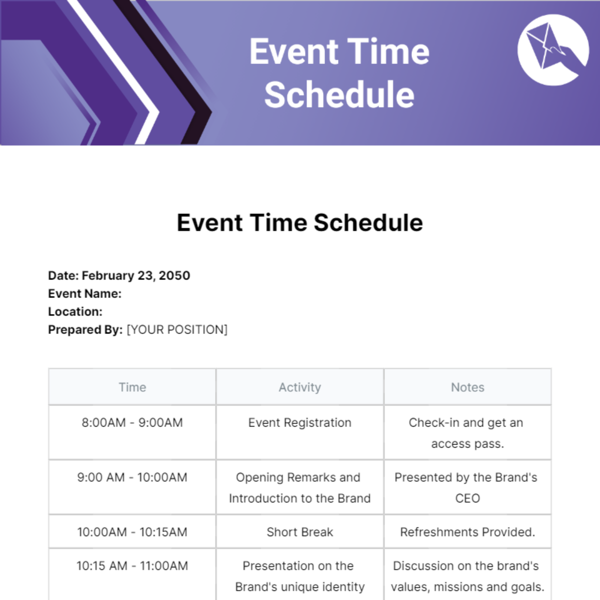 Event Time Schedule Template - Edit Online & Download