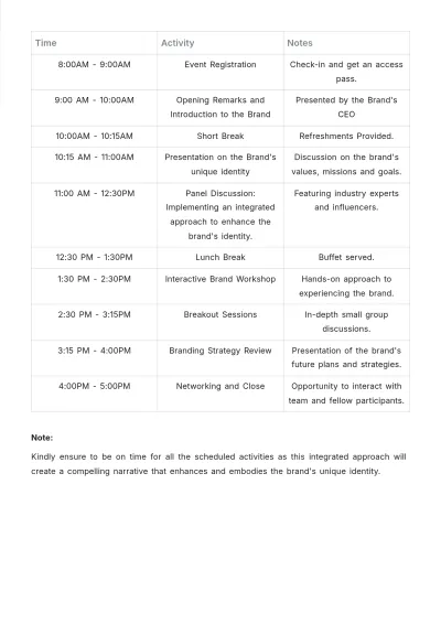 Free Event Time Schedule Template to Edit Online