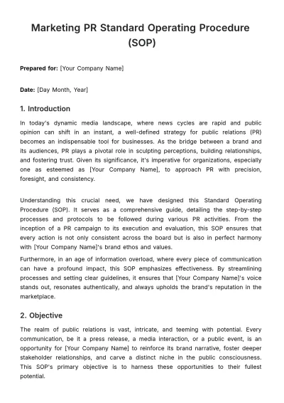 Free Marketing PR Standard Operating Procedure (SOP) Template to Edit Online