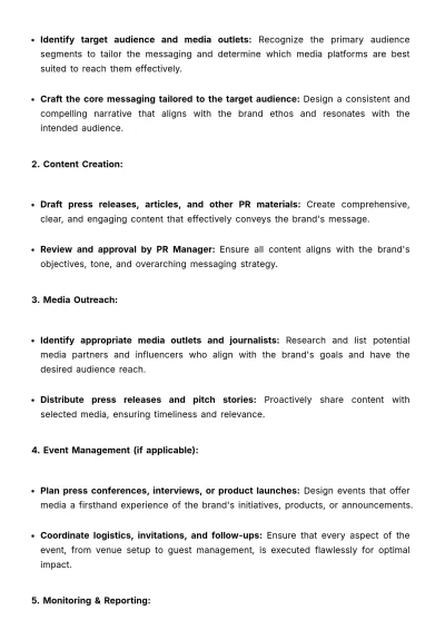 Free Marketing PR Standard Operating Procedure (SOP) Template to Edit Online