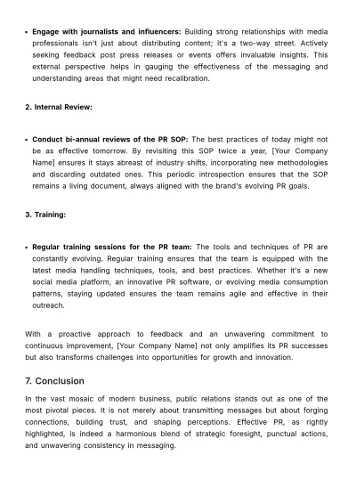 Free Marketing PR Standard Operating Procedure (SOP) Template to Edit Online