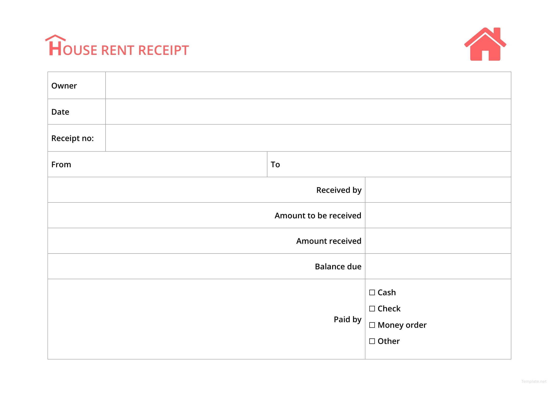 editable receipt of house rent