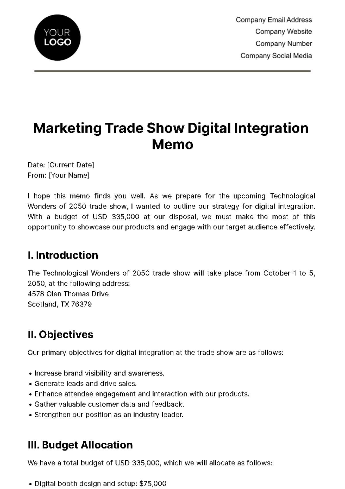 Marketing Trade Show Digital Integration Memo Template